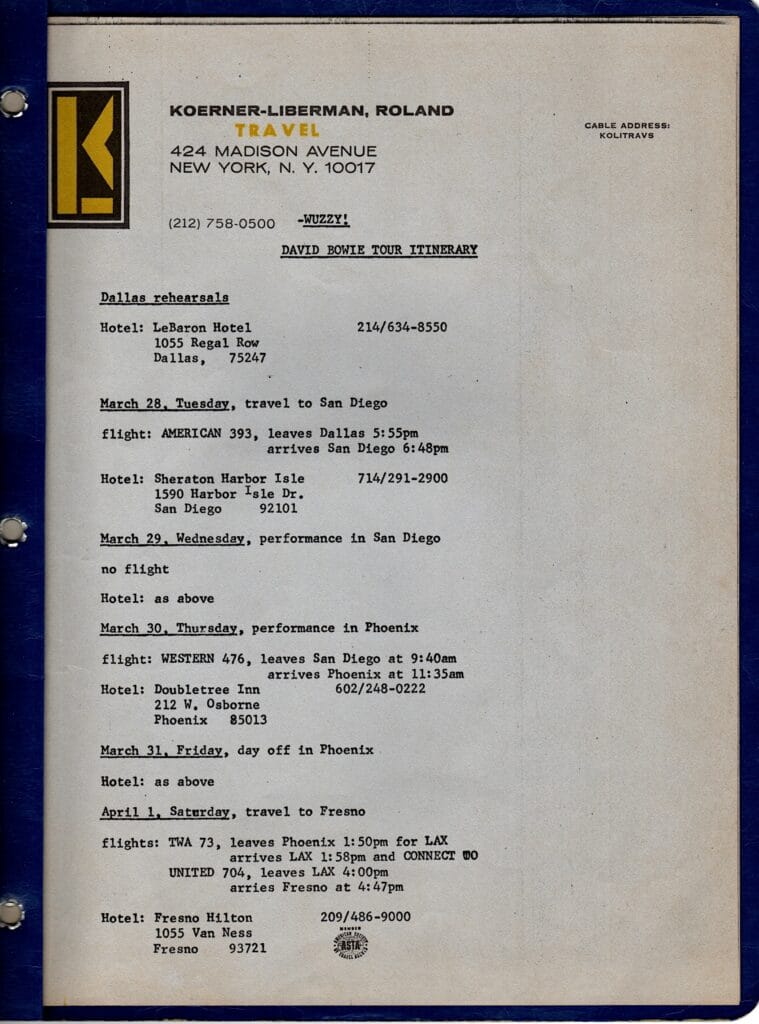 1978 Tour Itinerary B